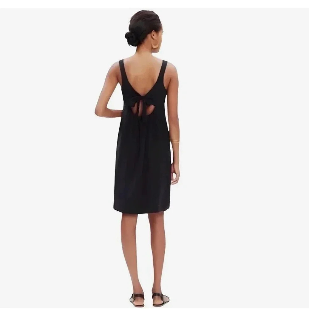 Madewell Lookout Bow 100% Silk Dress in Size X-Small - Black